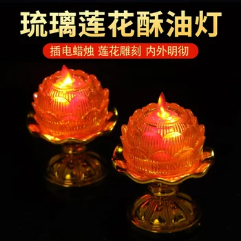 2 Упаковки Бизнес-Буминг Lucky Red Buddha Worshiping Lamp God of Wealth Candle Light USB Источник Питания Пластиковая Светодиодная Свеча-лампа Can