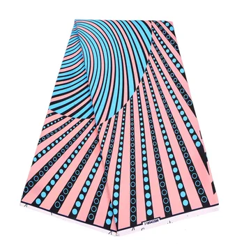 2019 Восковая ткань из 100% полиэстера в Африканском Нигерийском стиле, ткань с принтом розового и небесно-голубого цветов, 6 ярдов/партия