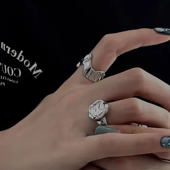 2023 Новая мода серебристого цвета с неправильной текстурой, кольца для пальцев в стиле унисекс, креативные геометрические открывающие кольца в стиле ретро, ювелирные изделия