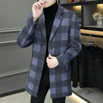 2023 Новое высококачественное мужское шерстяное пальто с длинными рукавами, все соответствует красивому шерстяному тренчу, трендовому твидовому пальто в клетку.