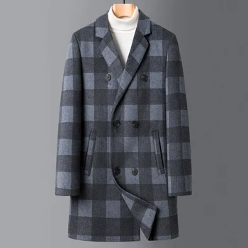 2023 новое поступление, зимняя куртка, мужское модное шерстяное пальто в клетку, Мужской повседневный шерстяной тренч, Мужская Модельная куртка, мужской полный Размер M-4XL