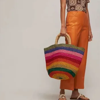 2023 Роскошная дизайнерская женская сумка из Балийской рафии, соломенная вместительная повседневная сумка-тоут, Полая Летняя сумка для пляжного отдыха