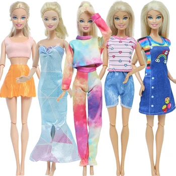 5 комплектов модной кукольной одежды на каждый день, повседневный спортивный костюм, жилет, юбка, брюки, платье, одежда для куклы Барби, Аксессуары, Детская игрушка для кукольного домика