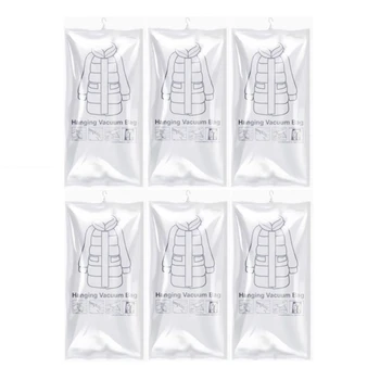 6ШТ Подвесные Вакуумные пакеты для хранения одежды Вакуумные пакеты для экономии места для одежды с крючком-вешалкой