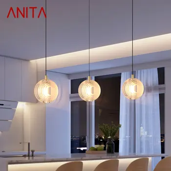 ANITA Nordic Латунный Подвесной Светильник LED Современный Простой Креативный Круглый Хрустальный Подвесной Светильник Для Домашней Столовой Спальни