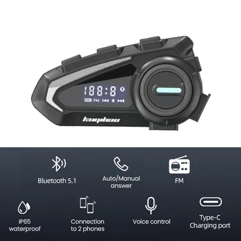 Bluetooth Гарнитура для мотоциклетного шлема V5.1 с голосовым управлением, водонепроницаемые беспроводные наушники с FM-радио, трехцветные