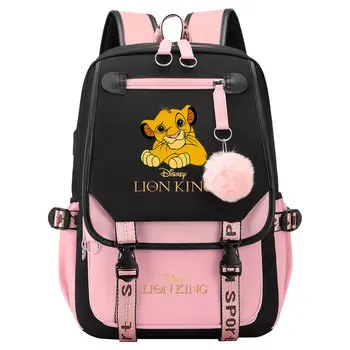 Disney The Lion King Для мальчиков и девочек, Детские сумки для школьных книг, женский USB-рюкзак для подростков, холщовый рюкзак для ноутбука, студенческий рюкзак для путешествий