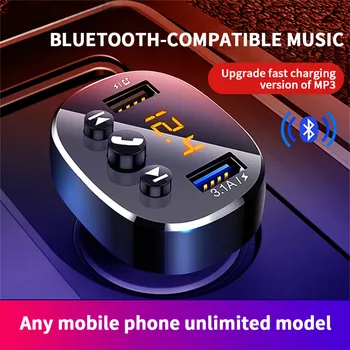FM-передатчик, громкая связь, автомобильный Bluetooth-совместимый Музыкальный плеер 5.0 MP3, Беспроводной аудиоприемник Aux, быстрое зарядное устройство Dual USB, автомобильный комплект
