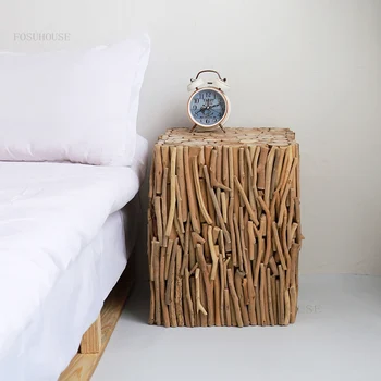 FOSUHOUSE Nordic Furniture Прикроватная тумбочка из массива Дерева, современные Креативные Многофункциональные Тумбочки для домашнего обихода с деревянным ворсом MC