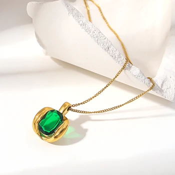 Greatera, колье из нержавеющей стали с зеленым кристаллом, ожерелья-чокеры для женщин, Позолоченные металлические цепочки, водонепроницаемые ювелирные изделия