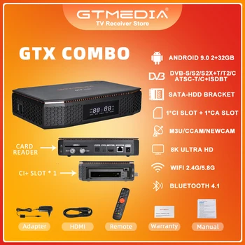 GTmedia GTX COMBO 8K 4K UHD H.256 Android 2 + 32G Smart TV BOX DVB-S/S2/S2X T2/C Декодер CA/CI Слот 5G WIFI Buletooth 4.1 GTplayer