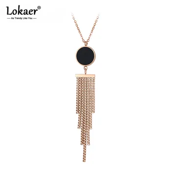 Lokaer Классическое Черное круглое ожерелье с кисточкой в виде ракушки для женщин, свадебное женское ожерелье из нержавеющей стали, ювелирные изделия N18046