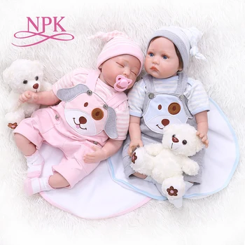 NPK 55CM bebe реалистичная возрожденная кукла-близнец спящая/бодрствующая реалистичная мягкая силиконовая кукла с настоящими на ощупь утяжеленными волосами для тела