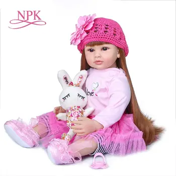 NPK 60 см красивая девочка с длинными волосами возрожденная кукла для малышей коллекционная игрушка кукла Рождественский подарок высококачественная кукла