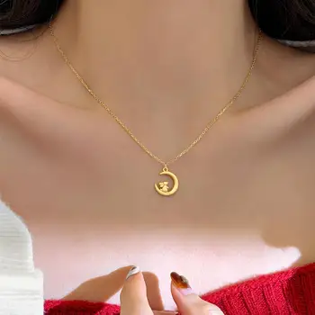 PANJBJ Серебряное ожерелье с кроликом и Луной для женщин, модные милые новогодние украшения, подарок на день рождения, прямая поставка, оптовая продажа