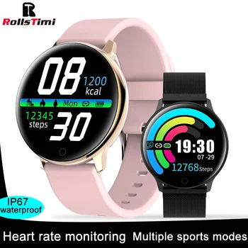 Rollstimi Новый мужской Женский трекер Бизнес смарт-часы браслет для мониторинга сердечного ритма артериального давления браслет 1.22 дюймов сенсорный