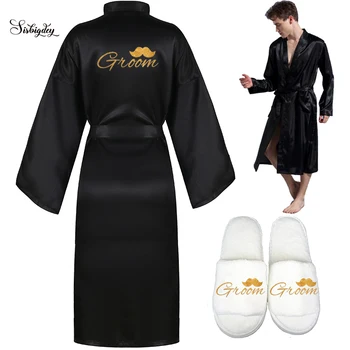 Sisbigdey жених халат муженек атласный халат длинная свадебная пара блестящие золотые тапочки с надписью 2 шт. компл. свадебная вечеринка 2020 кимоно халаты