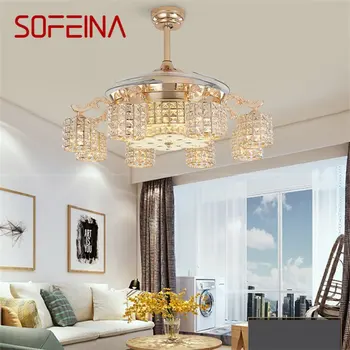 SOFEINA Новый Потолочный вентилятор с невидимым хрусталем с дистанционным управлением Современная Роскошная Золотая лампа для дома