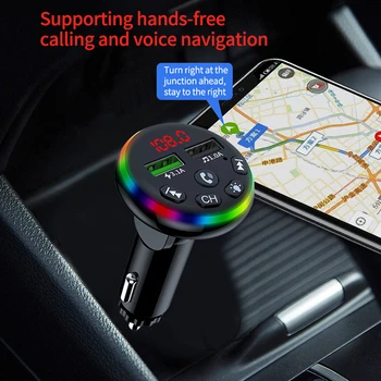 Автомобильный Bluetooth FM-передатчик со светодиодной подсветкой, Беспроводной Аудиоприемник громкой связи 5.0, MP3-плеер, быстрое зарядное устройство с двумя USB-портами 3.1A, автомобильные Аксессуары