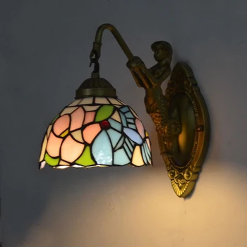 Антикварная лампа для ванной, фойе, коридор, зеркало, Переднее стекло, Русалка, креативный цветок, настенный светильник