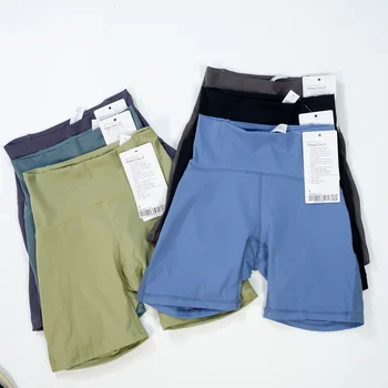 Байкерские шорты для спортзала Luluwomen с высокой талией и карманами, пуш-ап для бега, фитнеса, тренировки, йоги, короткие брюки, Быстросохнущие,