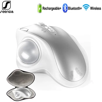 Беспроводная трекбольная мышь SeenDa Bluetooth 2.4G Bluetooth Эргономичные перезаряжаемые мыши с 3 регулируемыми точками на дюйм для управления большим пальцем