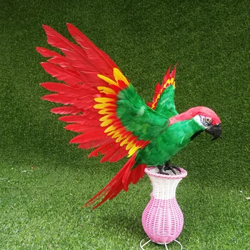 большие крылья игрушка-попугай имитация пены и перьев зеленая и красная модель птицы подарок около 45x60 см