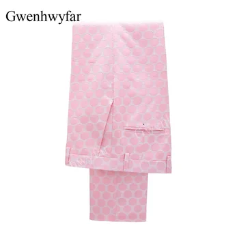 Брюки из смесовой хлопчатобумажной ткани Gwenhwyfar, розовые с рисунком в горошек