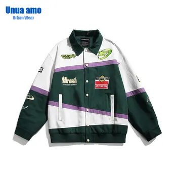 Весенняя рубашка поло с контрастной вставкой 2023, куртка с японской винтажной вышивкой, повседневное свободное мотоциклетное бейсбольное пальто для мужчин