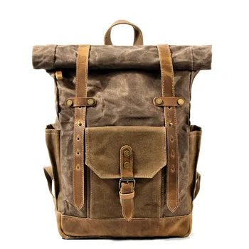 Винтажный масляный вощеный кожаный рюкзак MUCHUAN, водонепроницаемые рюкзаки для подростков большой емкости, 14-дюймовый рюкзак для ноутбуков