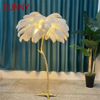 Винтажный торшер BUNNY Nordic, современный креативный латунный простой светодиодный светильник с перьями для домашнего декора гостиной спальни