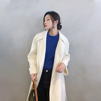 высококачественное двустороннее кашемировое пальто, женское высококачественное новое шерстяное пальто для похудения на шнуровке, теплое пальто женское