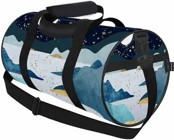 Горы, деревья, дорожная спортивная сумка, Абстрактное сияние Луны, Текстурированная штукатурка, Золотые элементы, ночная сумка для путешествий, спортивная сумка-тоут, спортивная сумка