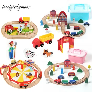 Деревянный рельсовый поезд, набор развивающих игрушек для автомойки, деревянный железнодорожный вагон, совместимый с деревянными рельсовыми игрушками для детского подарка