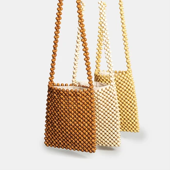 Женская деревянная, расшитая бисером сумка через плечо ручной работы, летняя пляжная сумка через плечо в богемном стиле, новые поступления