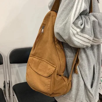 Женская сумка-мессенджер, холщовая сумка через плечо, нагрудная сумка, трендовые модные сумки для женщин, однотонный качественный женский рюкзак