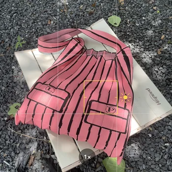 Женская японская модная вязаная сумка через плечо с узлом, повседневная сумка в широкую полоску, Студенческая вместительная многоразовая сумка для покупок на запястье