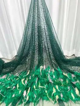 Зеленое африканское кружево 2023 года Высококачественная Французская кружевная ткань с блестками, кружево из перьев, Африканская кружевная ткань для Нигерийского свадебного платья