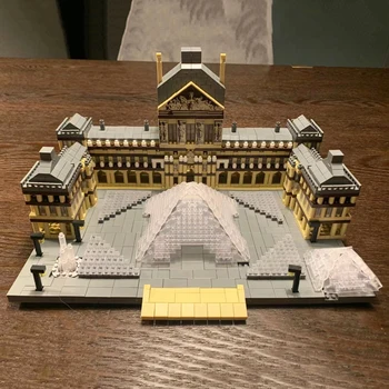 Игрушка для детей World Architecture Парижский Лувр Площадь фонтанов 3D модель DIY Мини Алмазные блоки Кирпичное здание