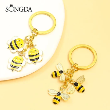 Кавайные Эмалевые Брелки Honeybee Bee Брелоки Мультяшные Желтые Насекомые Животные Брелоки Модные Подарки Для Женщин Сумки Ювелирные Изделия