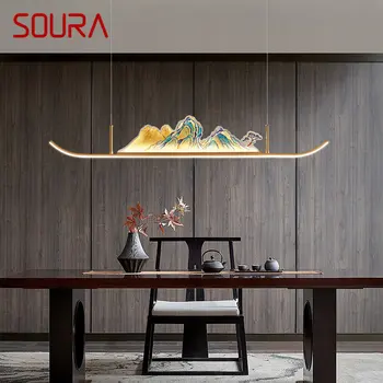 Китайская подвесная лампа SOURA LED, 3 цвета, креативный дзен-дизайн, люстра с пейзажем холма для домашней столовой Чайханы