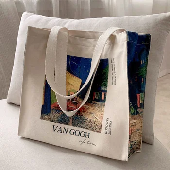 Классическая толстая хлопчатобумажная холщовая сумка Poetry Lif Van Gogh coffee house с застежкой-молнией в популярном стиле, сумка-тоут для покупок на одно плечо