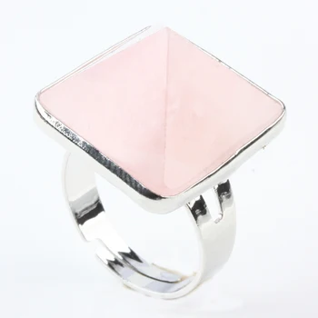 Кольца с пирамидой из Розового кварца, Регулируемые Кольца Для Женщин, Мужские Модные украшения