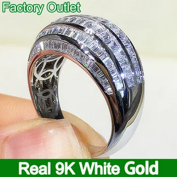 Кольцо из настоящего белого золота 9 карат, женское кольцо, Обручальное кольцо на годовщину помолвки, мужское кольцо с муассанитом и бриллиантом