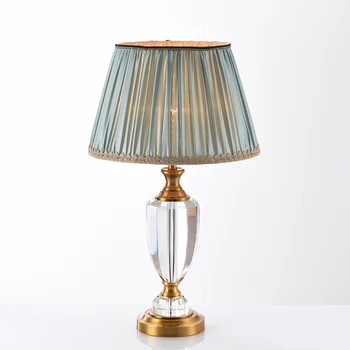 Креативная высококлассная хрустальная лампа Гостиная в европейском стиле Прикроватная лампа для спальни Ткань Настольная лампа для отеля Виллы настольная лампа