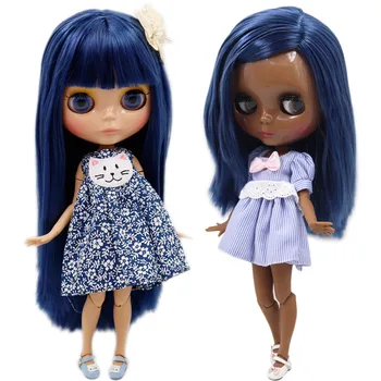Кукла ICY DBS Blyth № BL6221 Голубые волосы, СОЧЛЕНЕННОЕ тело, супер черная с загаром кожа 1/6 BJD Neo 30 см