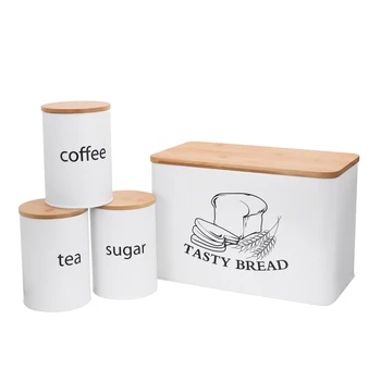 Кухонная хлебница с бамбуковой крышкой, банка для кофе, сахара, чая, фермерская хлебница, набор контейнеров для хранения выпечки, белый