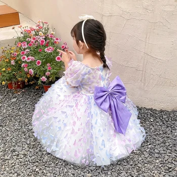 Летнее платье принцессы для девочек с большим бантом, платья с короткими рукавами для маленьких девочек, милое праздничное платье на день рождения, наряды для 3-14 лет