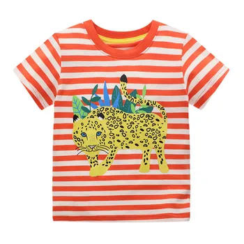 Летние футболки с животными для мальчиков и девочек в хлопковую полоску, милые детские футболки, детские топы, одежда для малышей