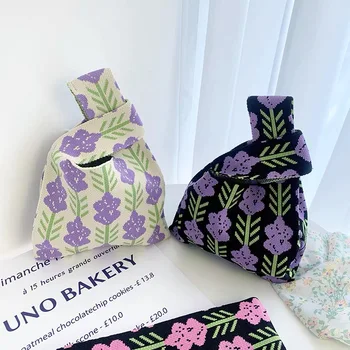 Мама и дочь Модные Цветочные плотные трикотажные сумки-тоут Мини-сумочка для девочек Женская дизайнерская повседневная сумка для покупок и пикника